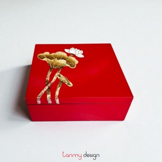 Red rectangle lacquer box hand painted with lotus 20*22*H8cm